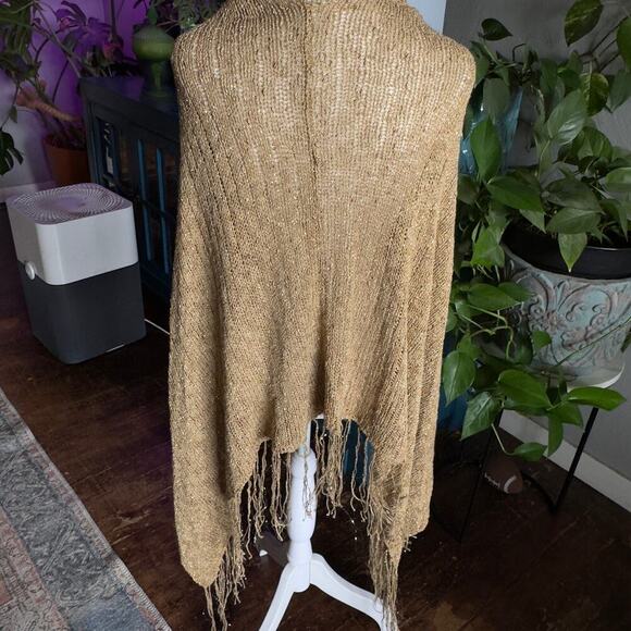 Chico's Gold Metallic Shimmer Poncho, Womens Shawl - Picture 4 of 5